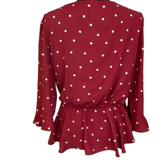 Everly Women’s Wrap Around Low cut 3/4 Sleeve Polka-Dot Blouse/Top - Picture 3 of 10